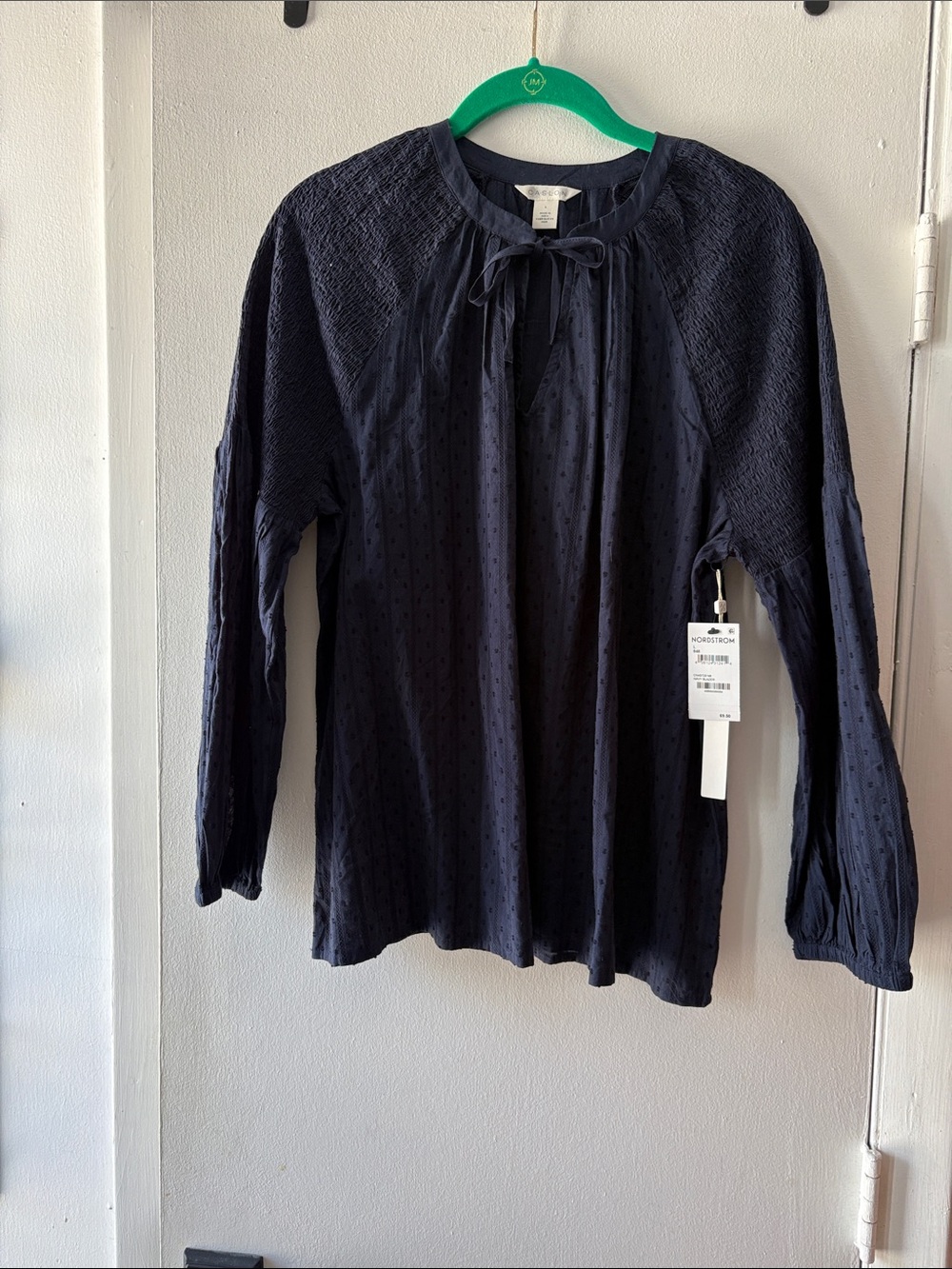 Caslon Navy Blue Textured Long Sleeve Peasant Blouse